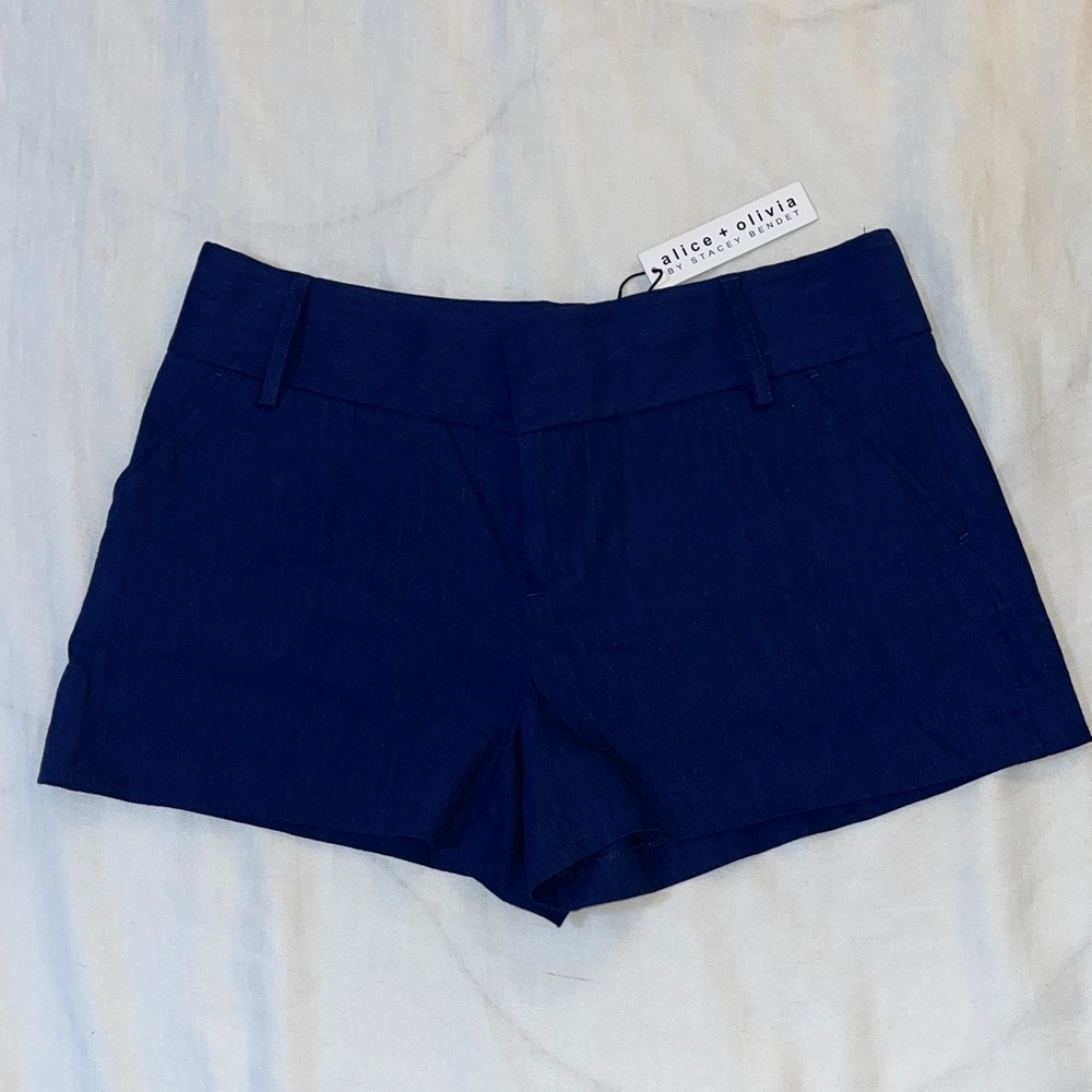 Alice + Olivia Dark Blue High Waist Linen Blend Shorts